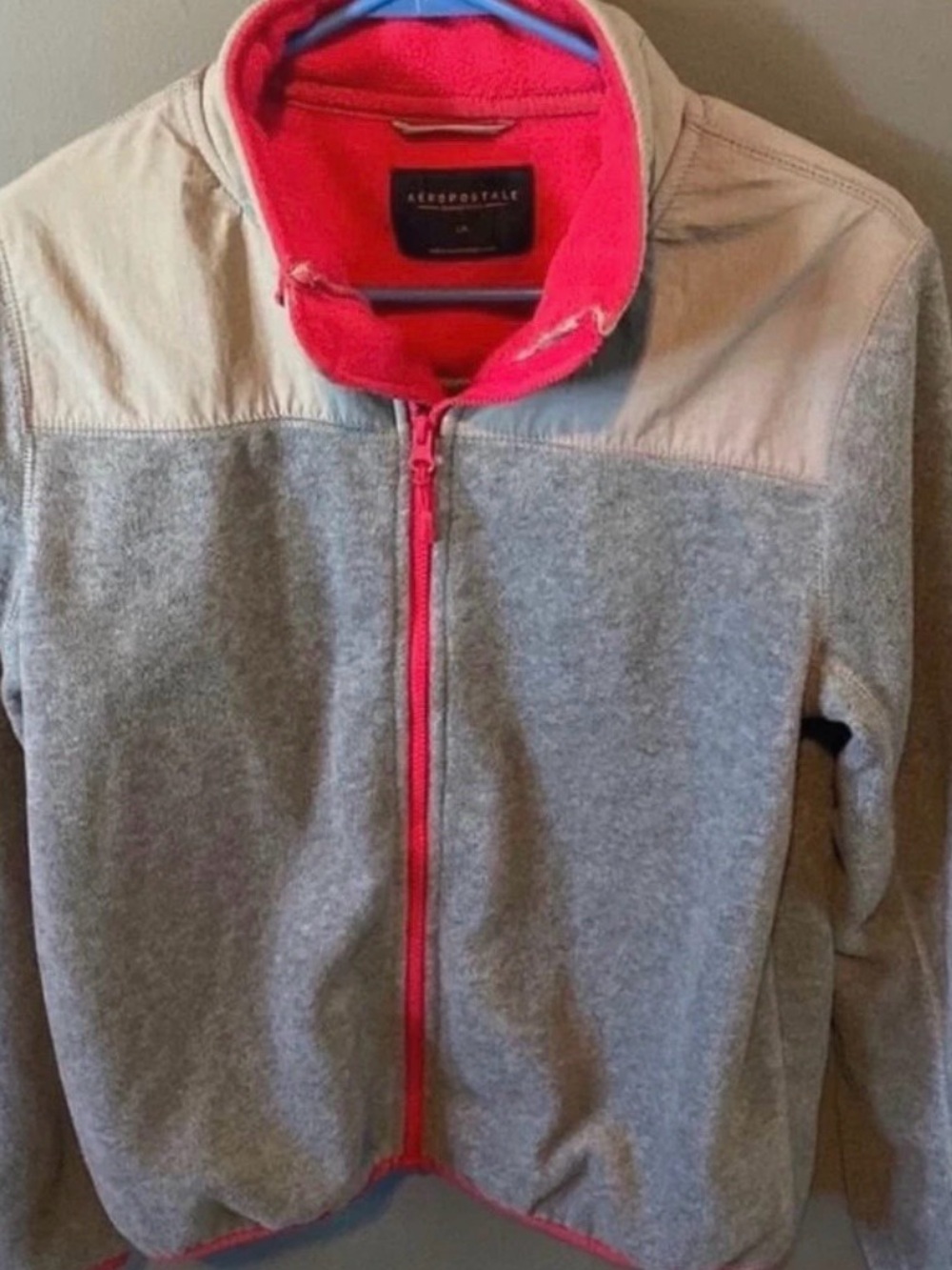 Aeropostale Gray Jacket with Pink Trim Lightweight Full-Zip